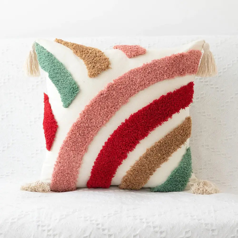 Bohemian tufted tassel pillow case beige geometric living room cushion