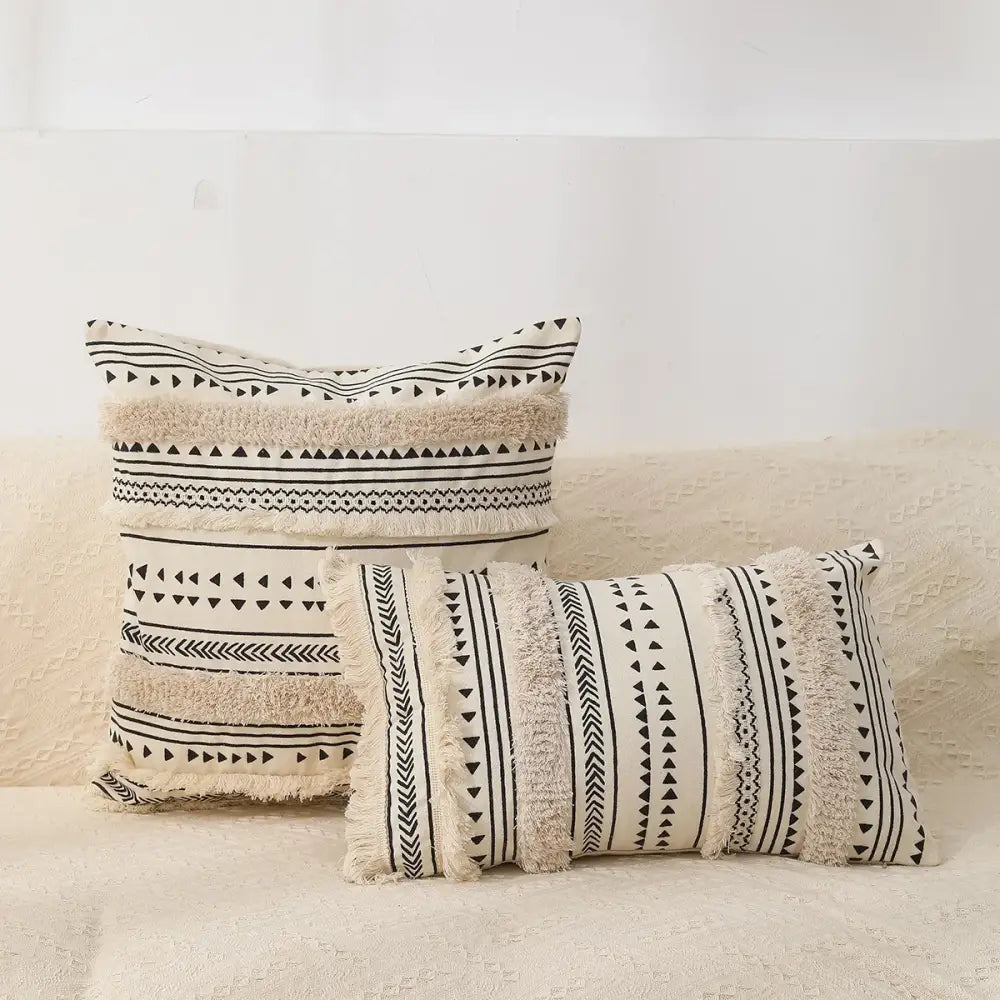 Bohemian tufted tassel pillow case beige geometric living room cushion