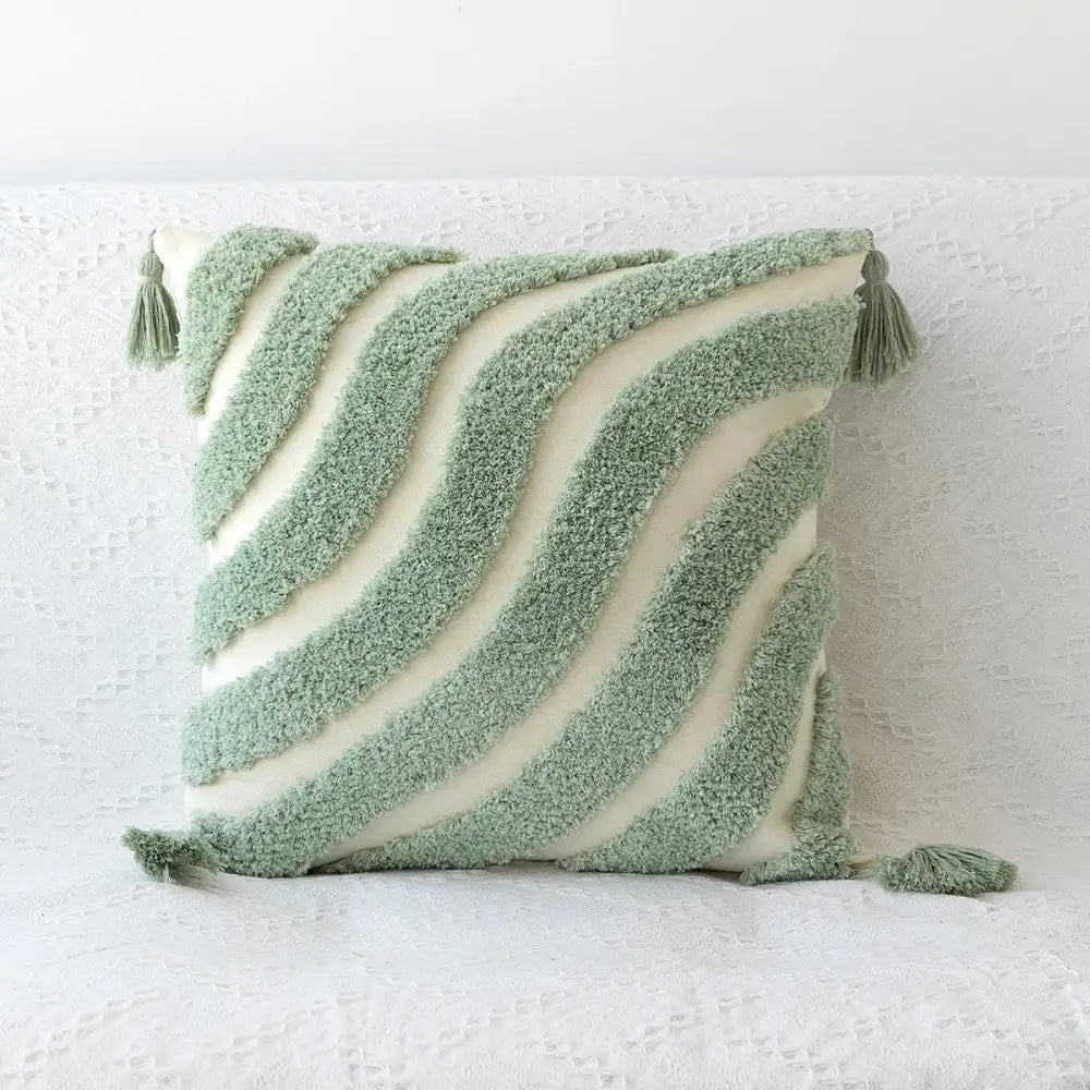 Bohemian tufted tassel pillow case beige geometric living room cushion