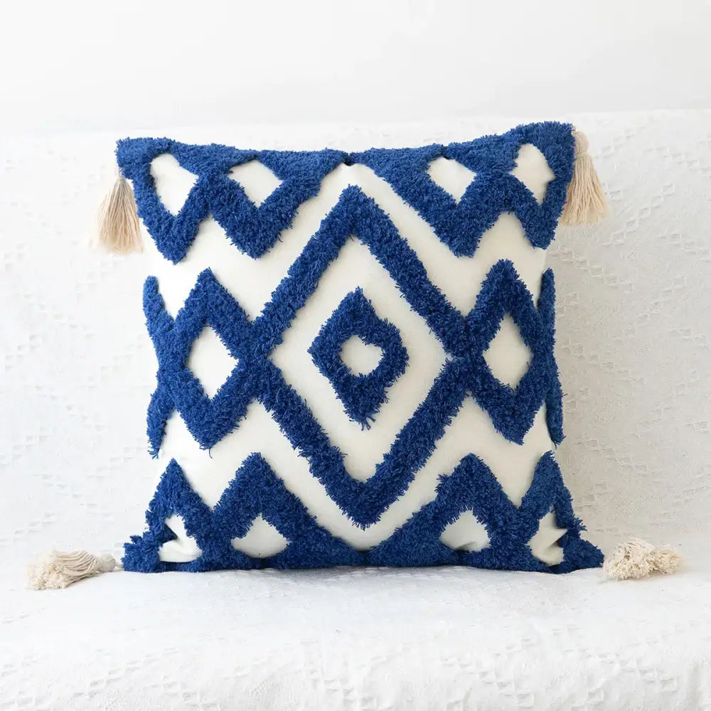 Bohemian tufted tassel pillow case beige geometric living room cushion