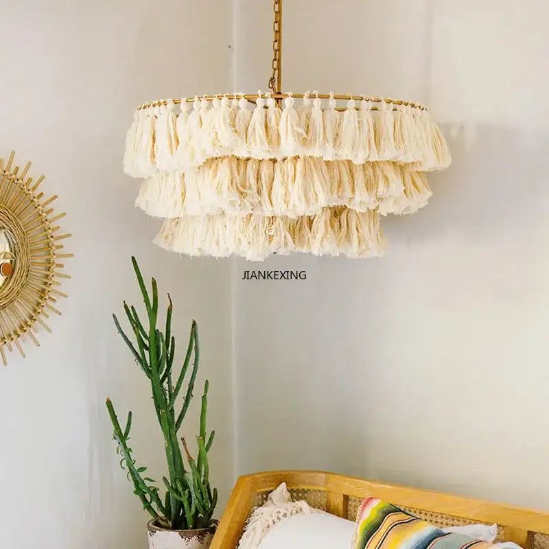 Bohemian vintage fela pink tassel pendant light bedroom decoration