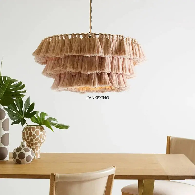 Bohemian vintage fela pink tassel pendant light bedroom decoration