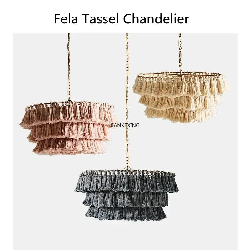 Bohemian vintage fela pink tassel pendant light bedroom decoration