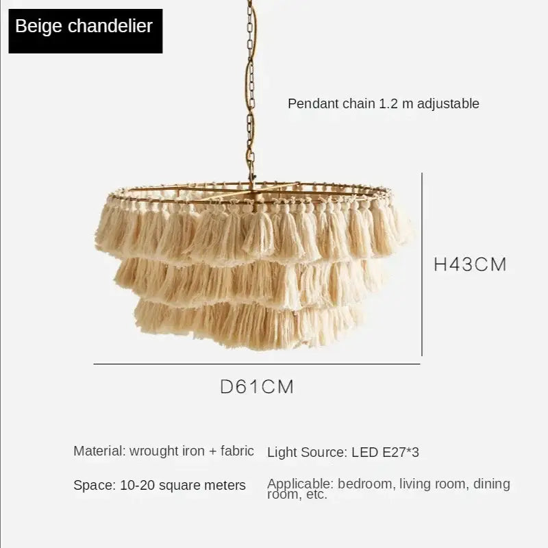 Bohemian vintage fela pink tassel pendant light bedroom decoration