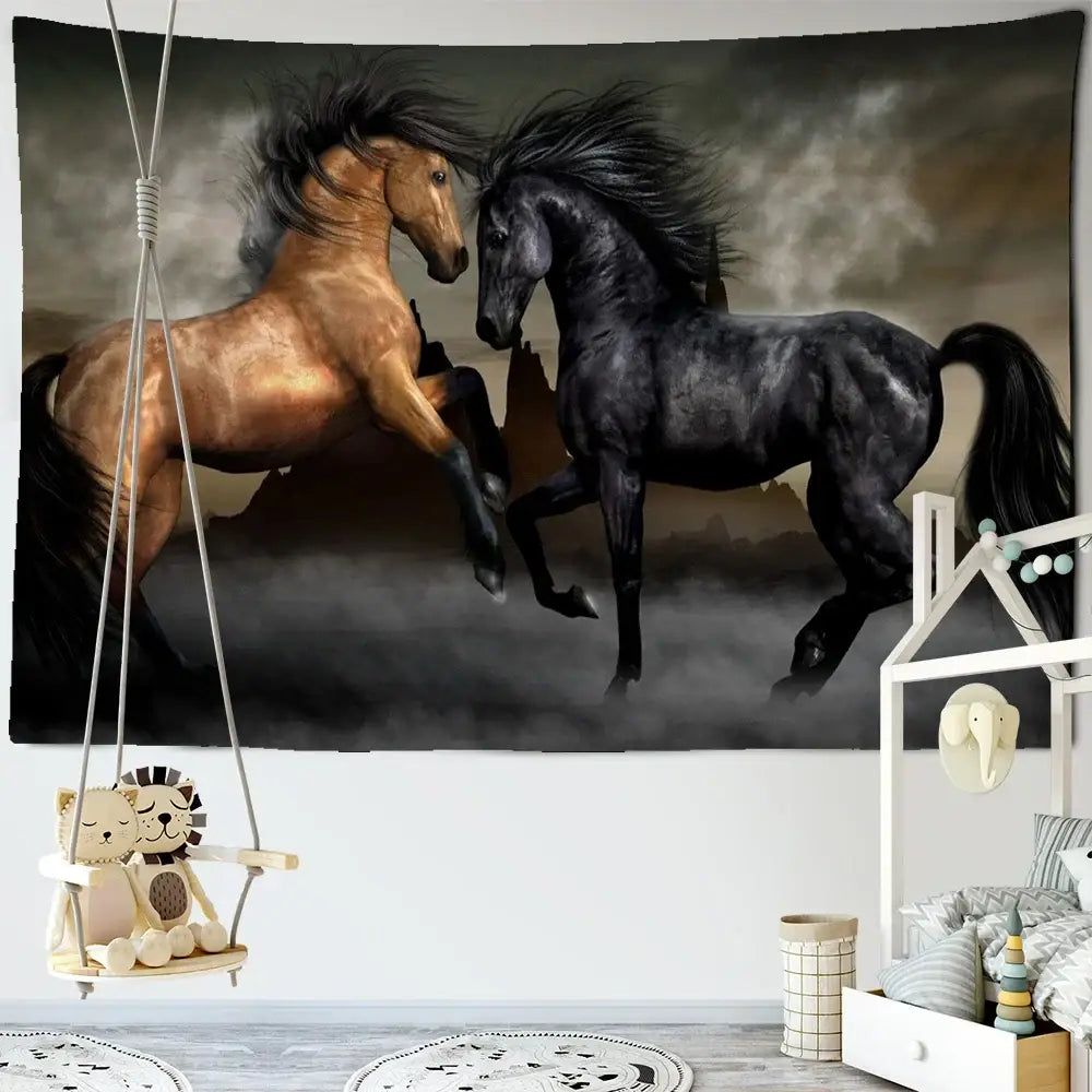 Bohemian white & brown horse print wall hanging living room tapestry