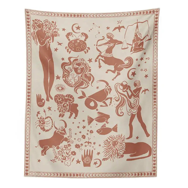Boho beige and red constellation tarot boho tapestry bedroom decor