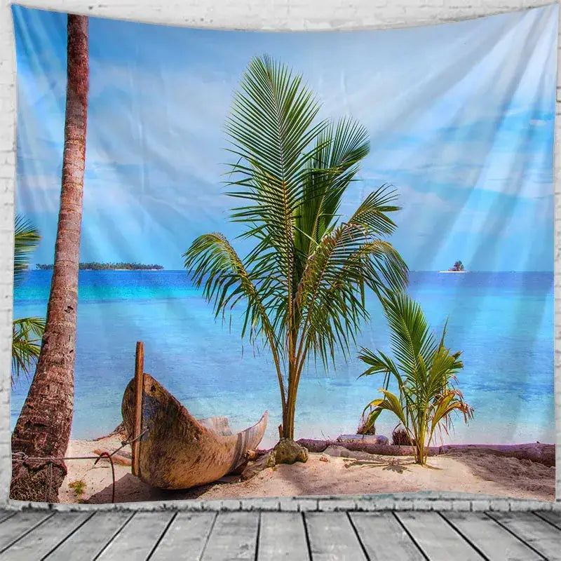 Boho beige beach view mandala tapestry bedroom wall hanging