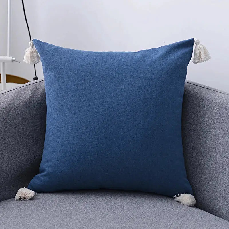 Boho beige linen tassel pillow cover set for living room sofa