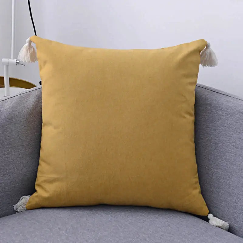 Boho beige linen tassel pillow cover set for living room sofa