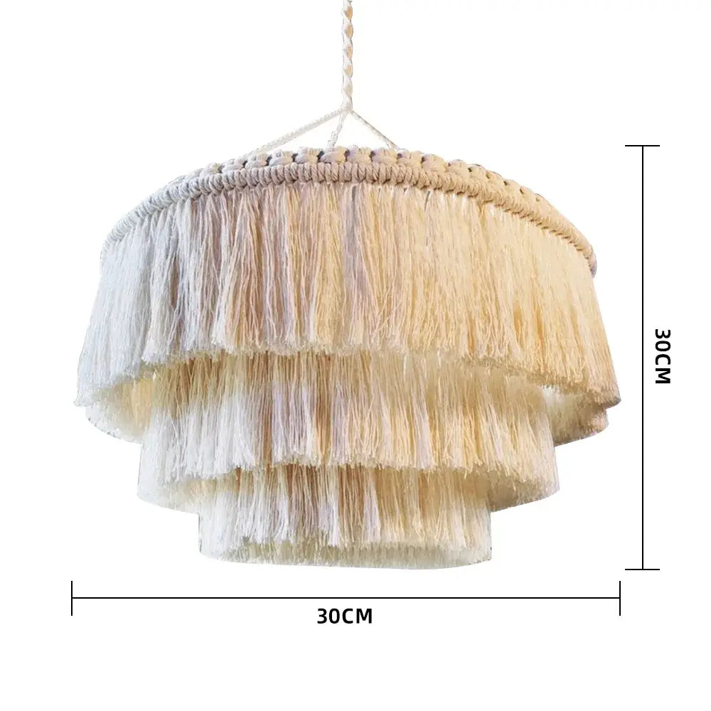 Boho beige macrame pendant light cover for bedroom chandelier