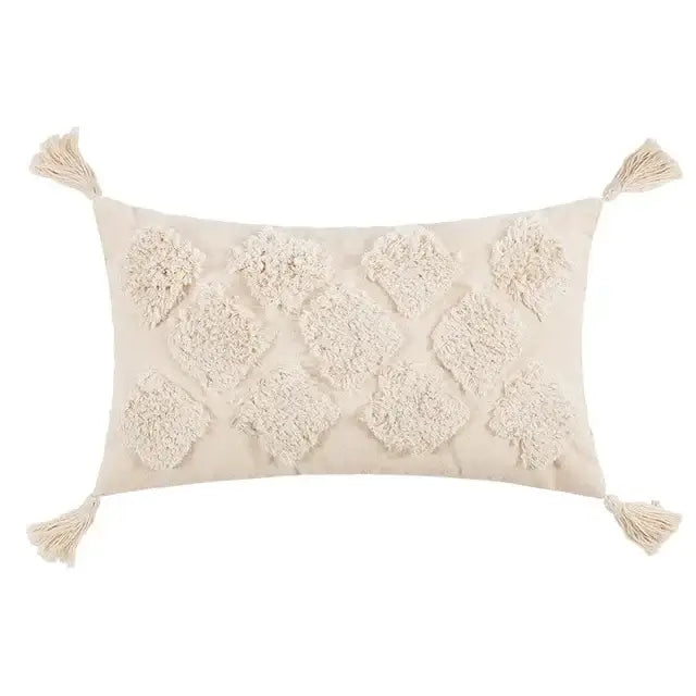 Boho beige tasseled cushion cover living room woven pillow case