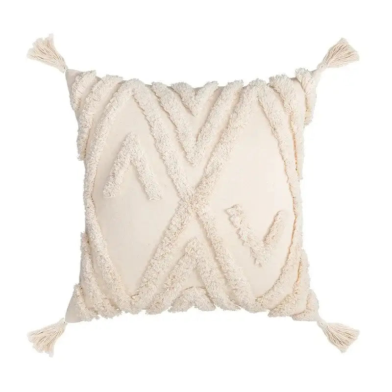 Boho beige tasseled cushion cover living room woven pillow case