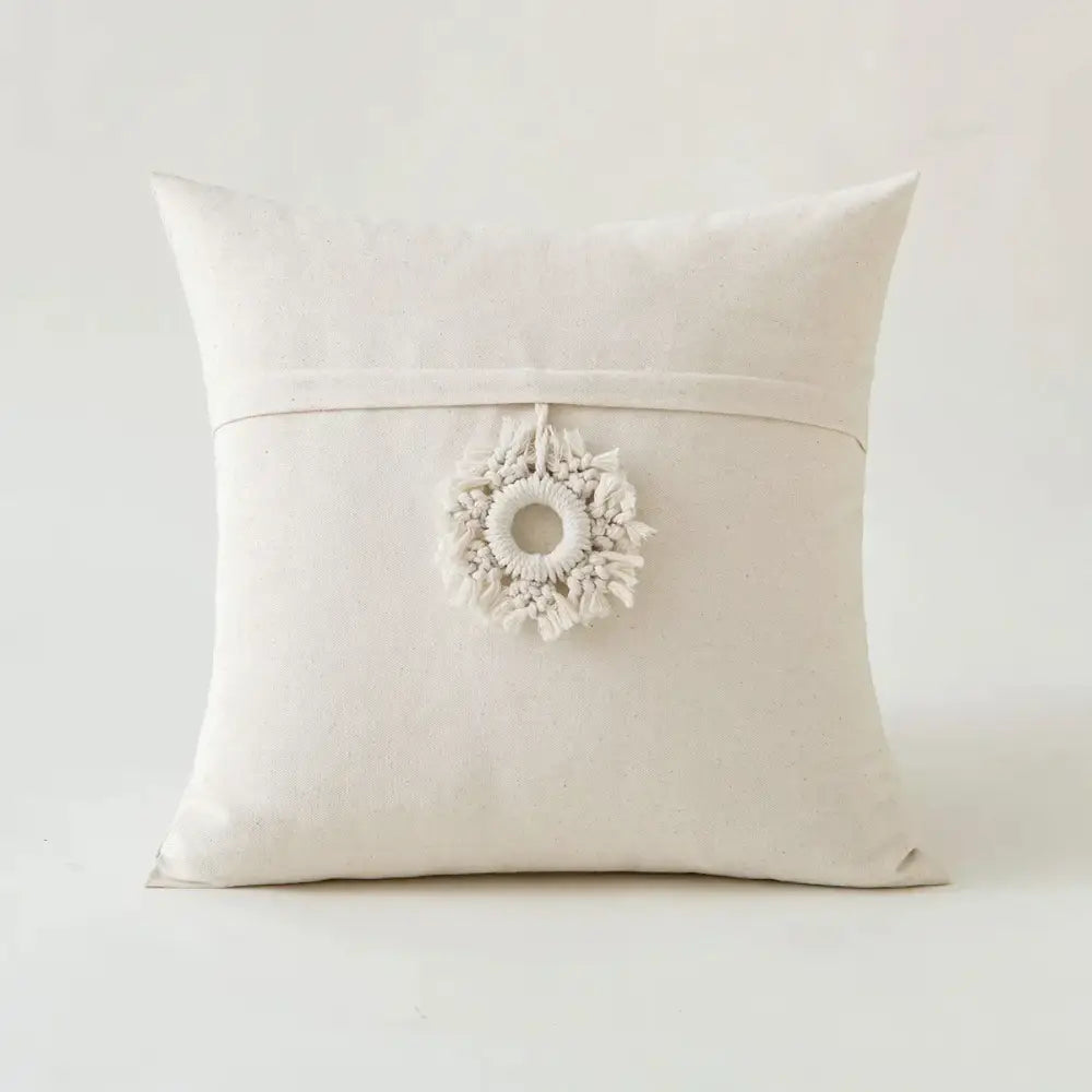 Boho beige tufted fringed cushion cover living room pillow case