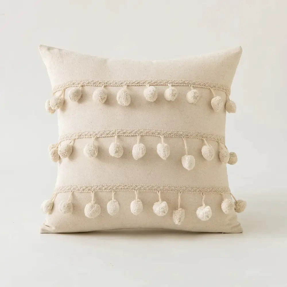 Boho beige tufted fringed cushion cover living room pillow case