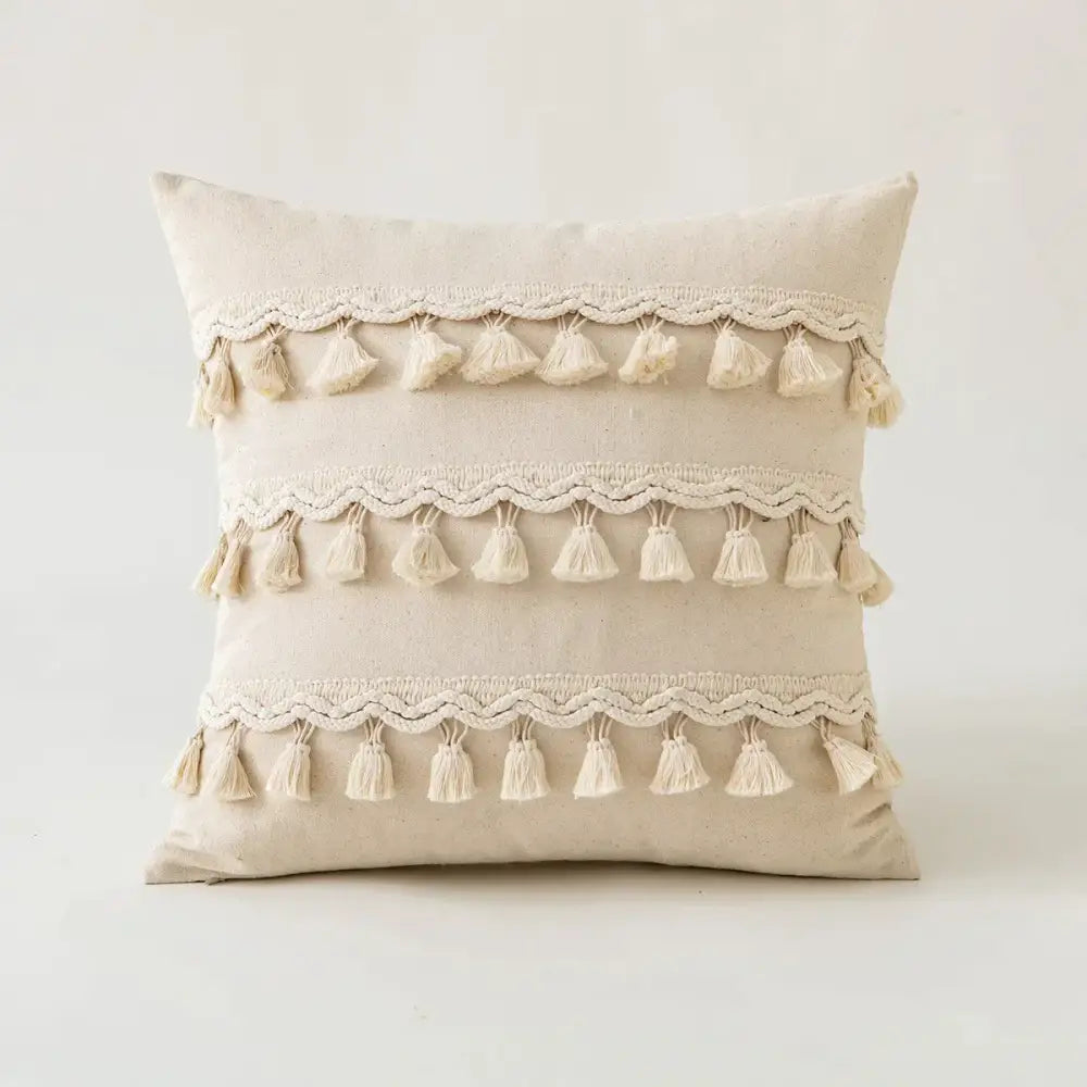 Boho beige tufted fringed cushion cover living room pillow case