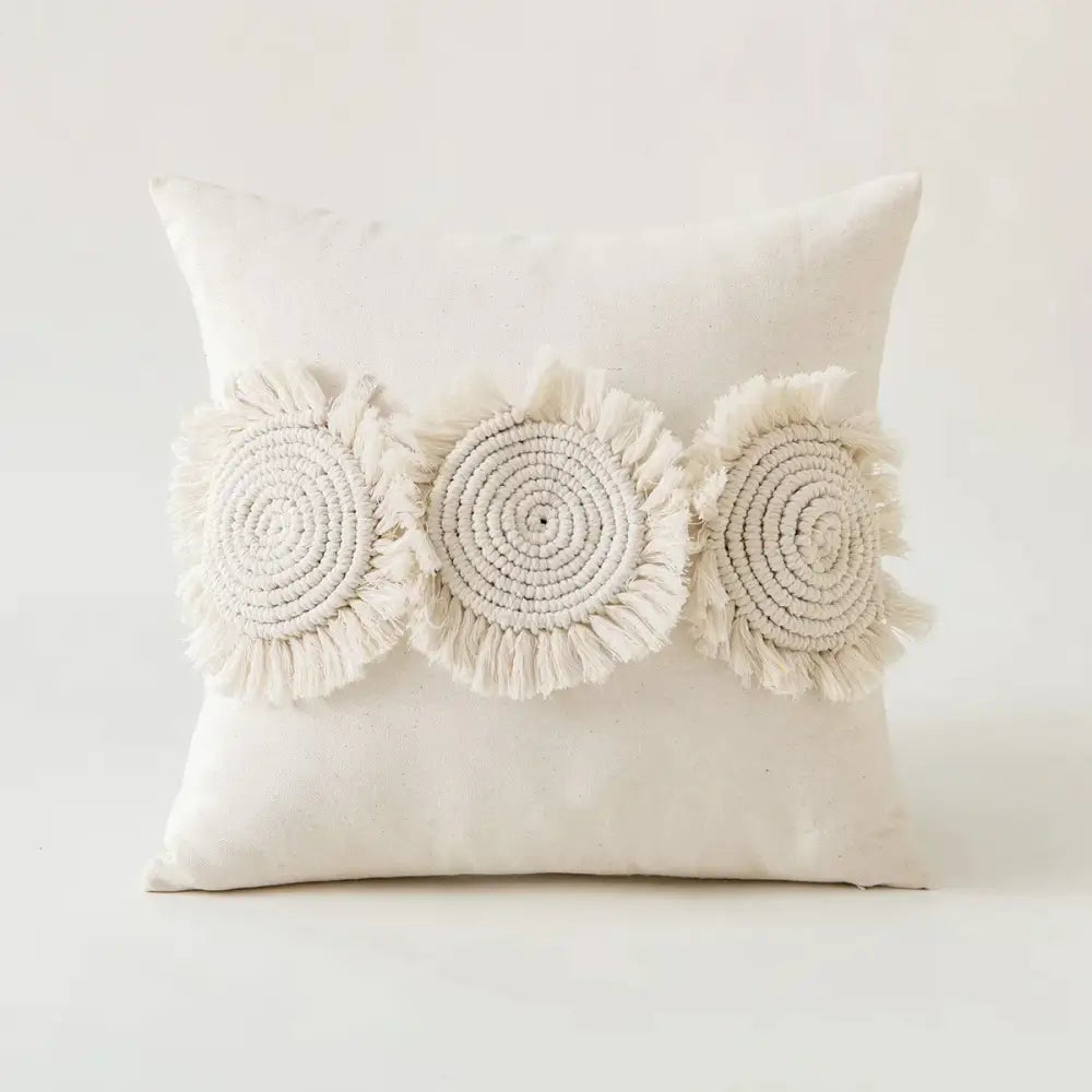 Boho beige tufted fringed cushion cover living room pillow case
