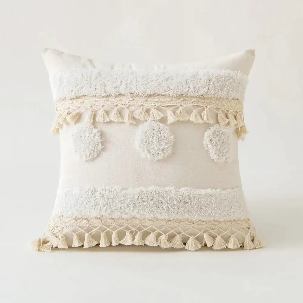 Boho beige tufted fringed cushion cover living room pillow case