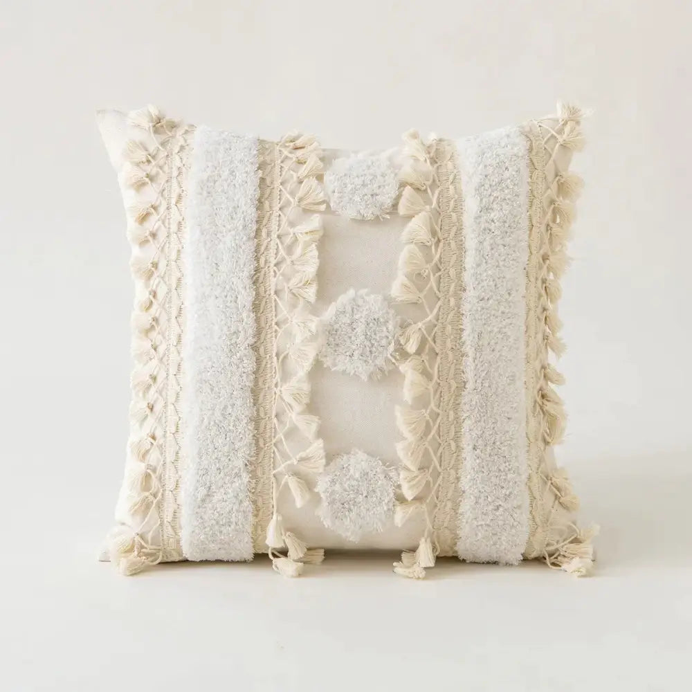 Boho beige tufted fringed cushion cover living room pillow case