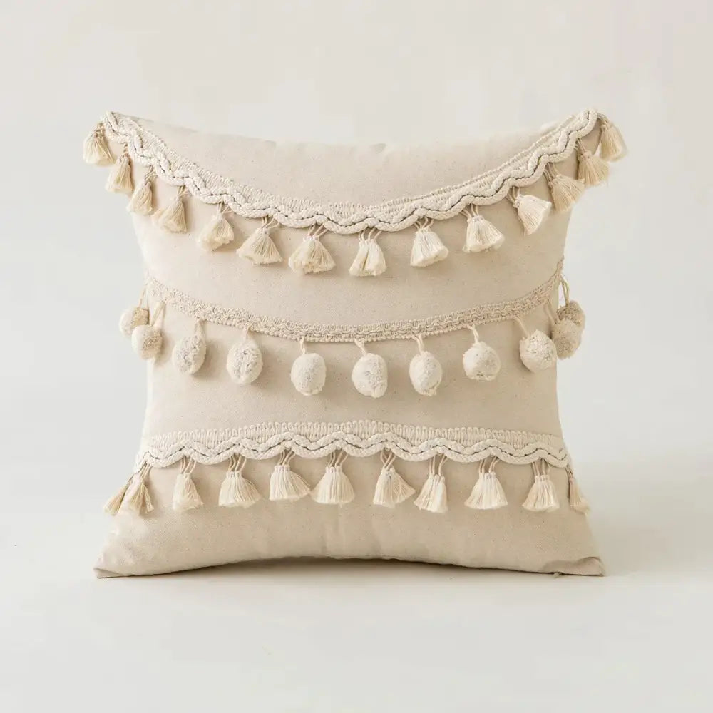 Boho beige tufted fringed cushion cover living room pillow case