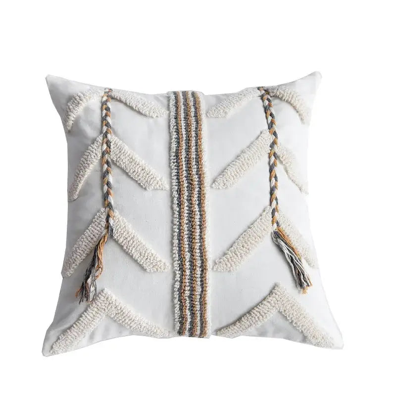 Boho beige tufted pillow cover living room geometric woven cushion
