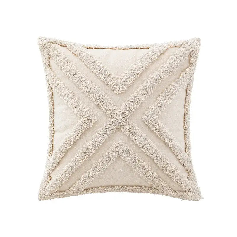 Boho beige white tufted tassel pillow covers bedroom decor