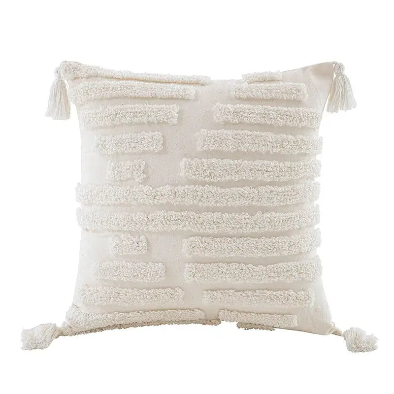 Boho beige white tufted tassel pillow covers bedroom decor