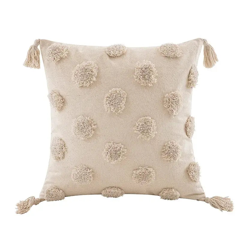 Boho beige white tufted tassel pillow covers bedroom decor