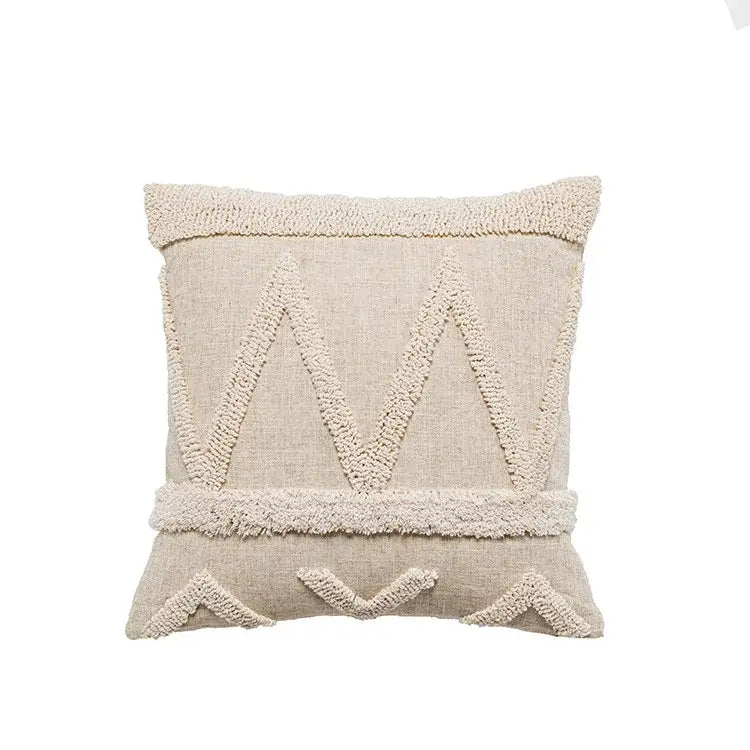 Boho beige white tufted tassel pillow covers bedroom decor