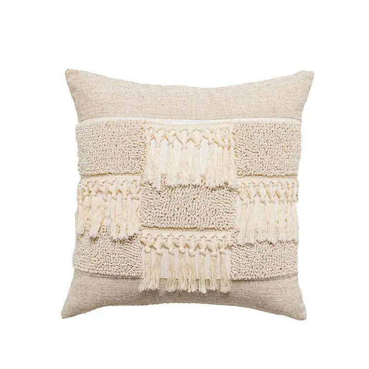 Boho beige white tufted tassel pillow covers bedroom decor