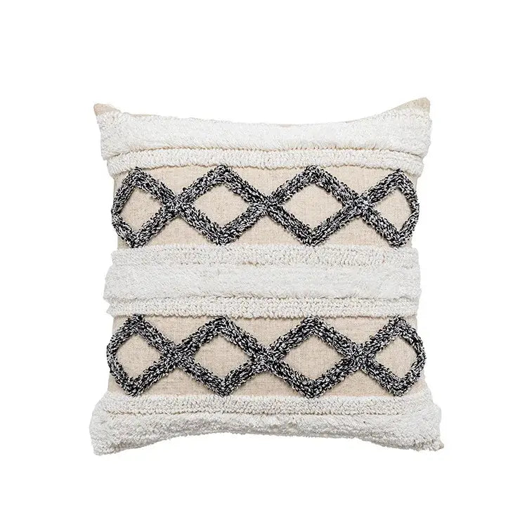 Boho beige white tufted tassel pillow covers bedroom decor