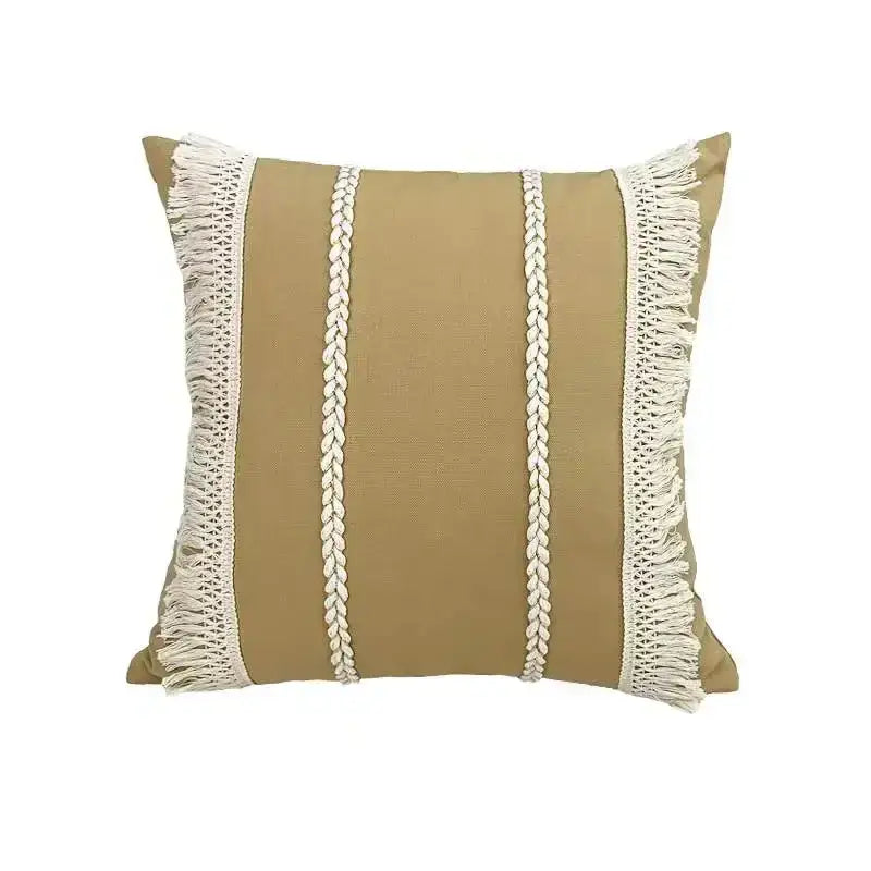 Boho beige & yellow linen cotton pillow cover living room decor