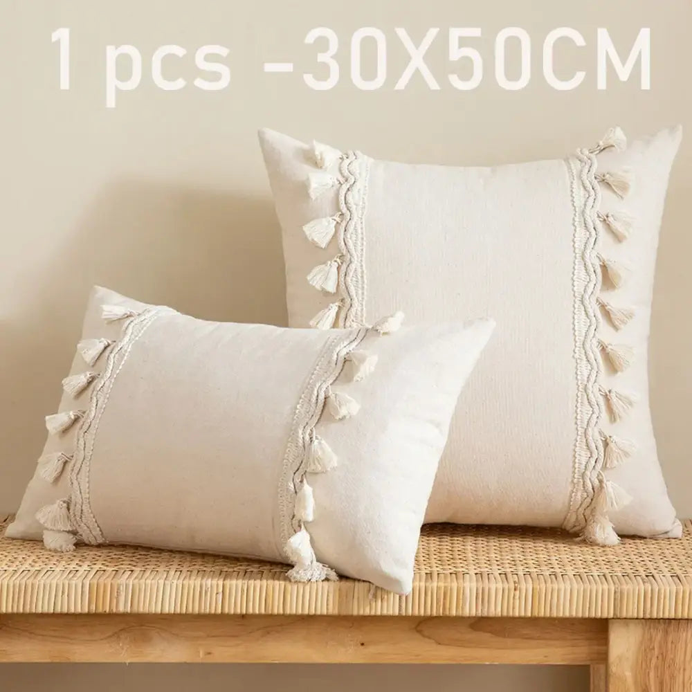 Boho beige & yellow linen cotton pillow cover living room decor