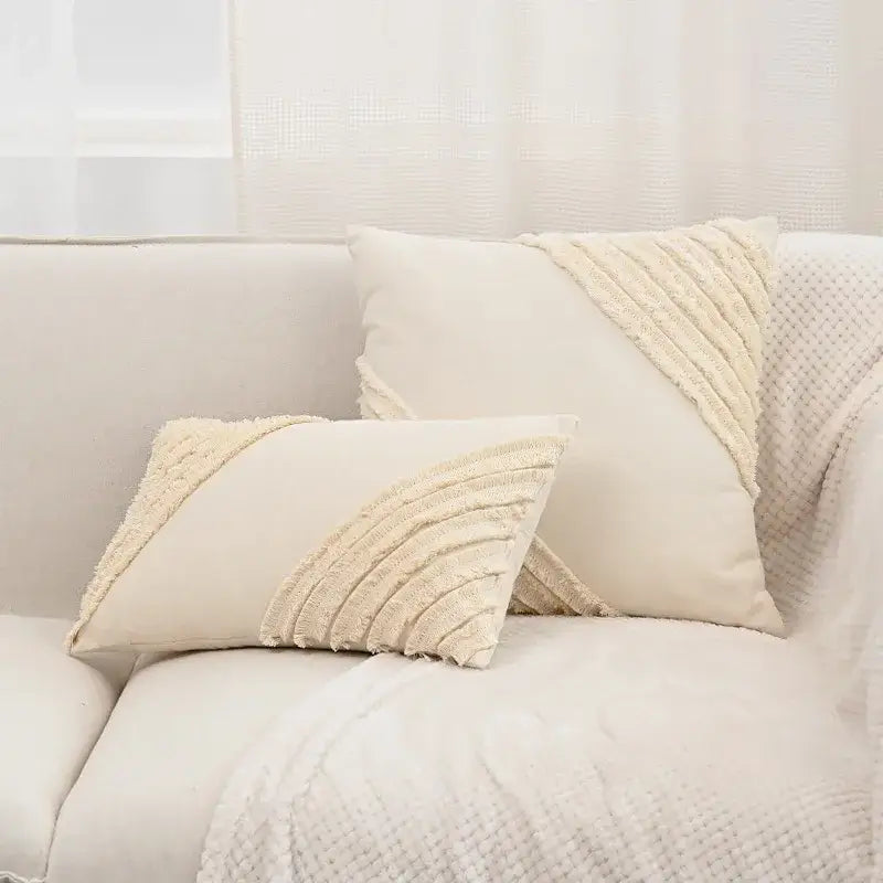 Boho beige & yellow linen cotton pillow cover living room decor