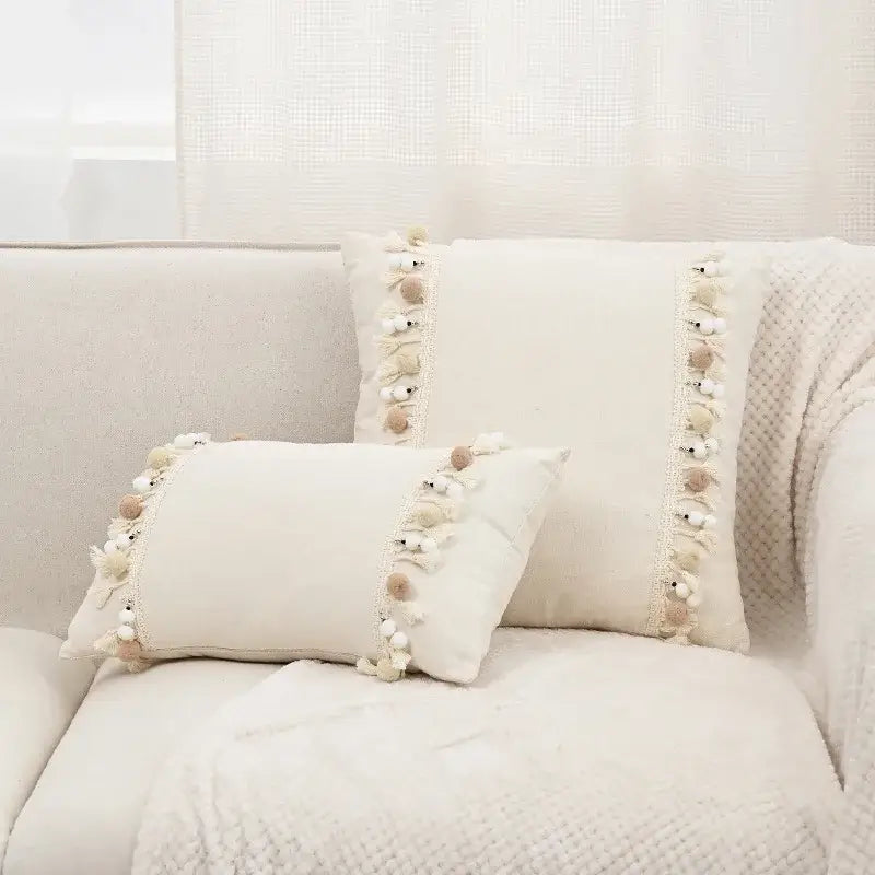 Boho beige & yellow linen cotton pillow cover living room decor