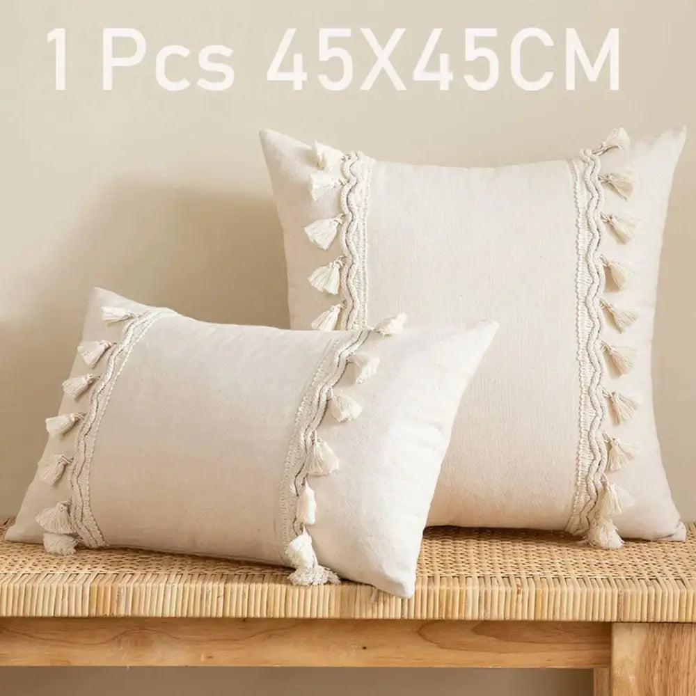 Boho beige & yellow linen cotton pillow cover living room decor