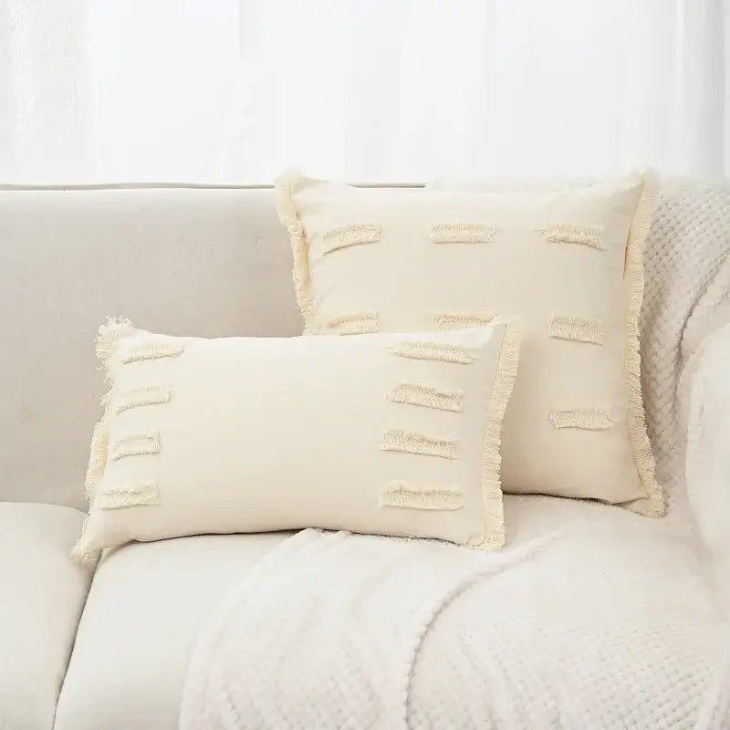 Boho beige & yellow linen cotton pillow cover living room decor