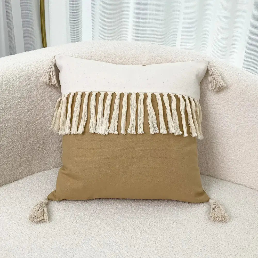 Boho beige & yellow linen cotton pillow cover living room decor