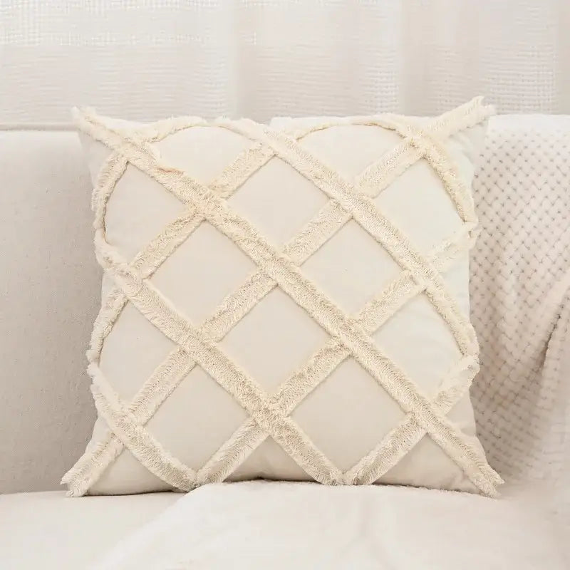 Boho beige & yellow linen cotton pillow cover living room decor