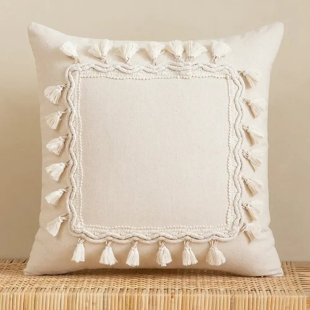 Boho beige & yellow linen cotton pillow cover living room decor