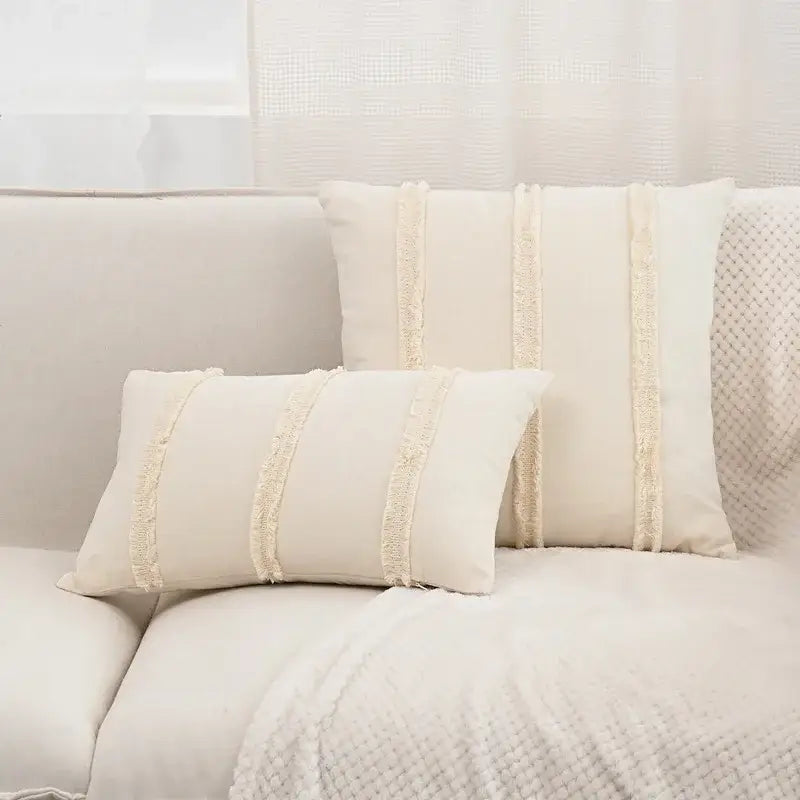 Boho beige & yellow linen cotton pillow cover living room decor