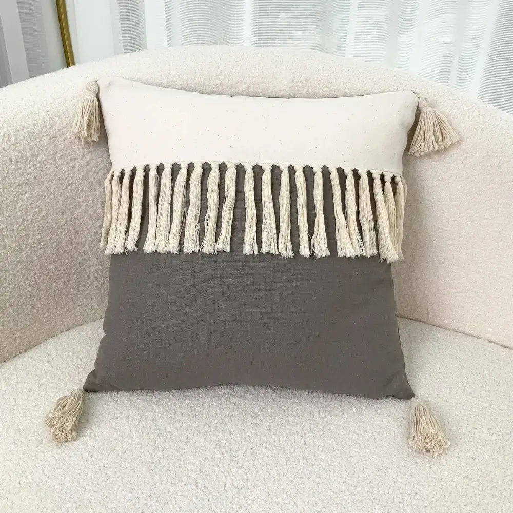 Boho beige & yellow linen cotton pillow cover living room decor