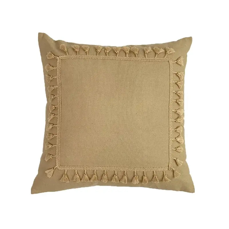 Boho beige & yellow linen cotton pillow cover living room decor