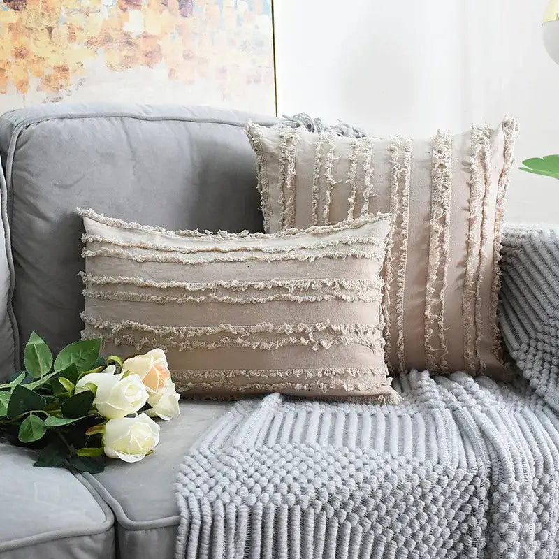 Boho black tassel striped pillow covers living room decor