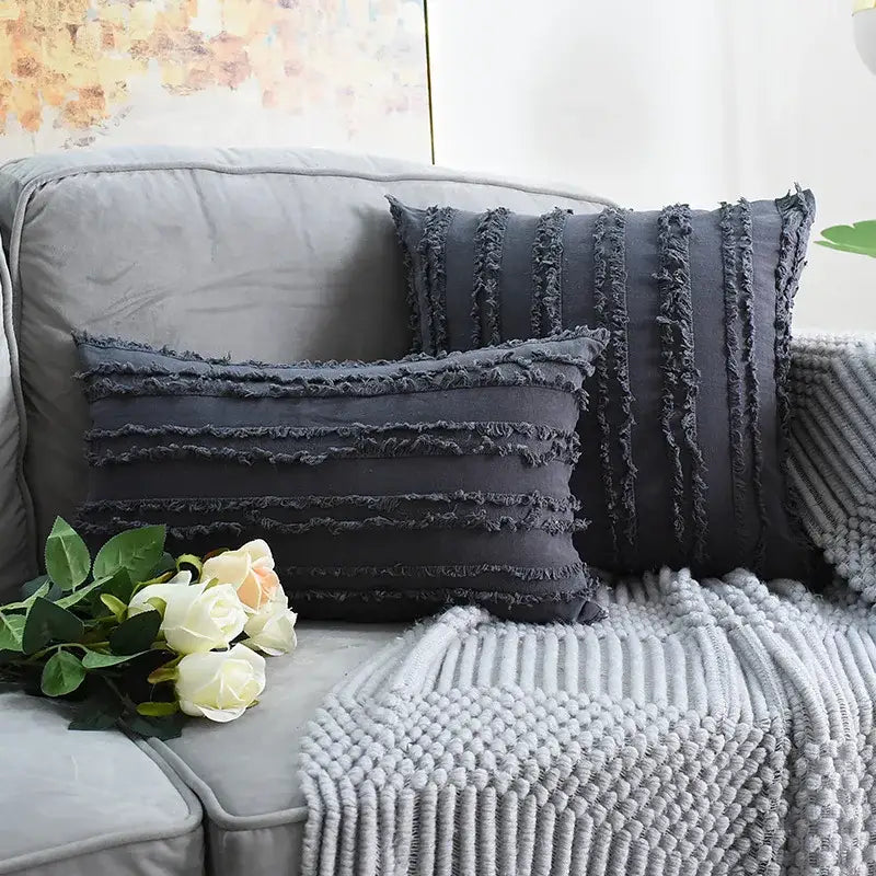 Boho black tassel striped pillow covers living room decor