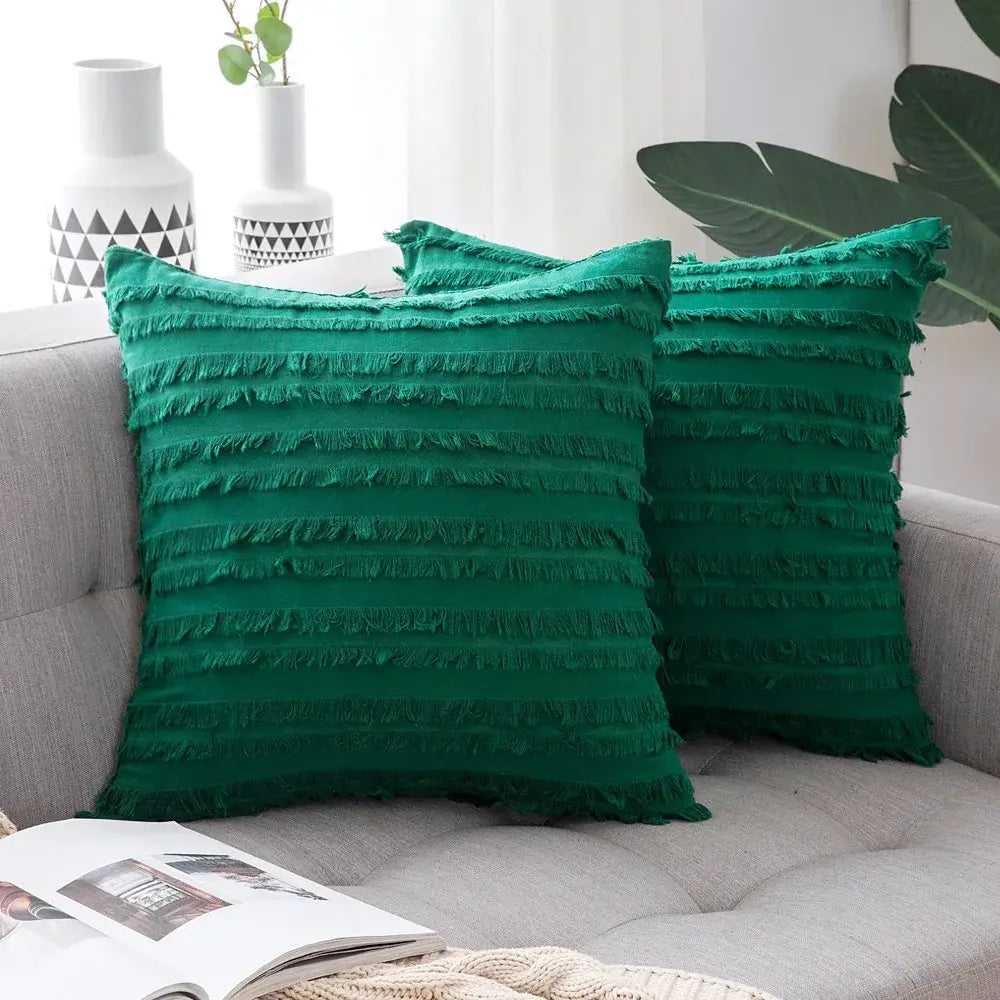 Boho black tassel striped pillow covers living room decor