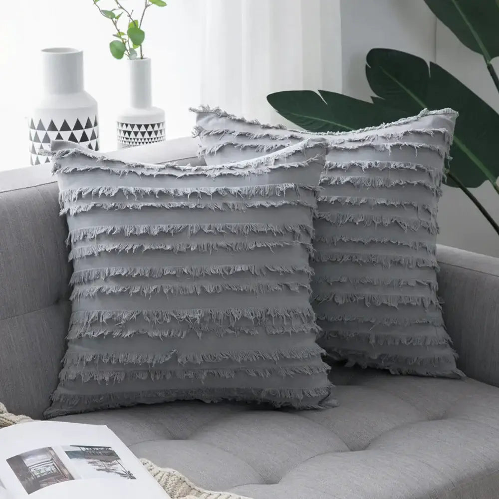 Boho black tassel striped pillow covers living room decor