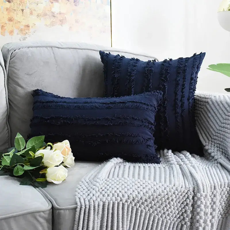 Boho black tassel striped pillow covers living room decor