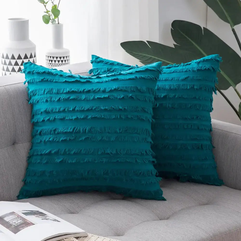Boho black tassel striped pillow covers living room decor