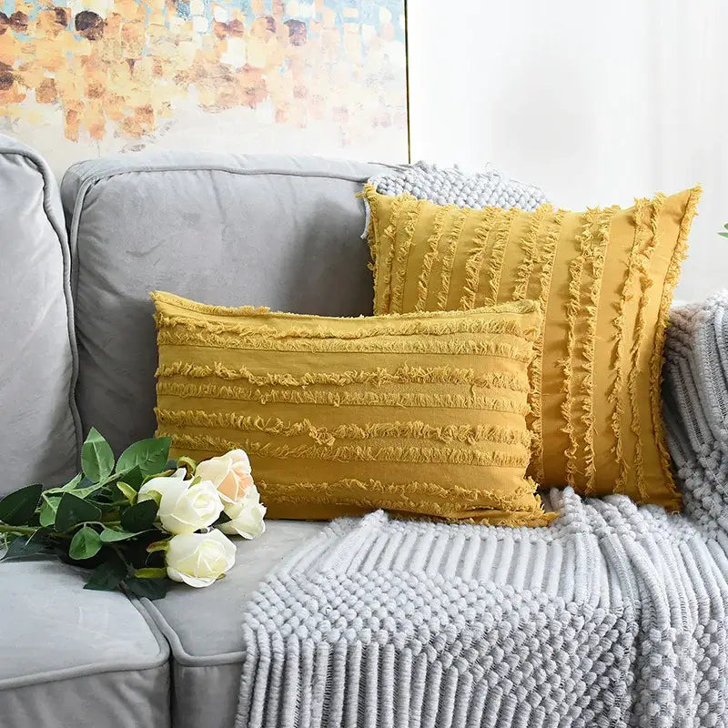 Boho black tassel striped pillow covers living room decor