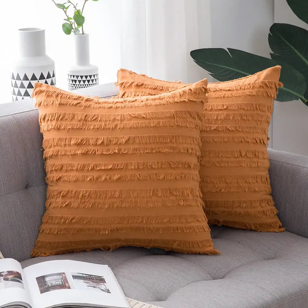 Boho black tassel striped pillow covers living room decor